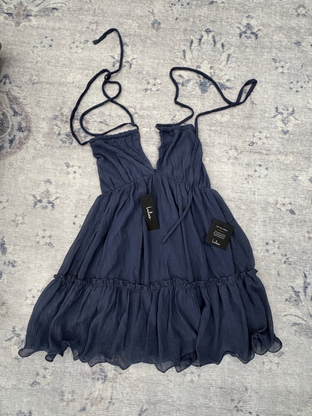 Lulu's Navy Ruffle Tiered Spaghetti Strap Dress